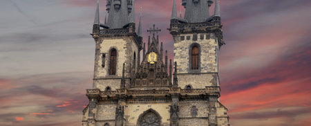 The gothic Church of Mother of God in front of Tyn in Old Town Square in Prague, Czech Republic