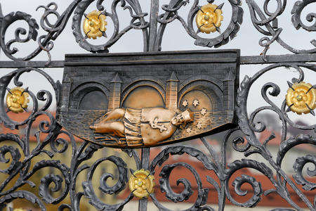 statue on the Charles Bridge in Prague, Czech Republicの写真素材