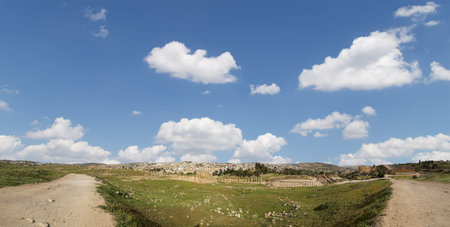 Roman ruins in the Jordanian city of Jerash (Gerasa of Antiquity), capital and largest city of...