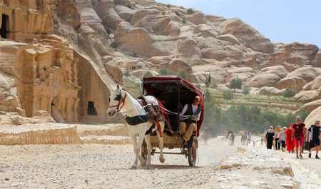 Tourist transport (carriage) in Petra,  Jordan-- it is a symbol of Jordan, as well as Jordan's most-visited tourist attractionのeditorial素材