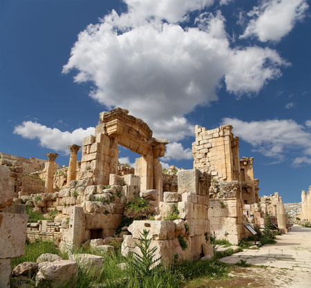 Roman ruins in the Jordanian city of Jerash (Gerasa of Antiquity), capital and largest city of Jerash Governorate, Jordanの写真素材