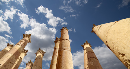 Roman Columns in the Jordanian city of Jerash (Gerasa of Antiquity), capital and largest city of Jerash Governorate, Jordanの写真素材