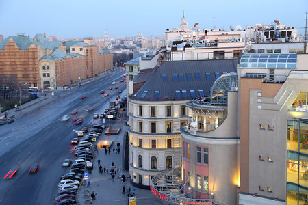 Night view of the Moscow from a high point (an observation deck on the building of the Central Children's Store) , Russia  -- opened in April 2015 after extensive reconstructionのeditorial素材