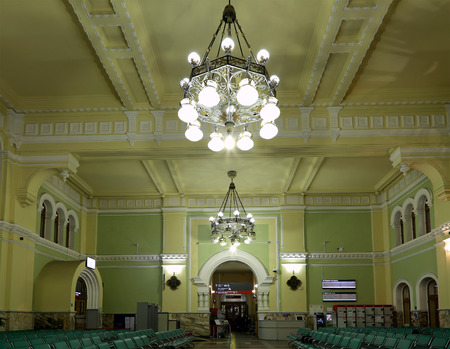 The interior of the Rizhsky railway station (Rizhsky vokzal, Riga station) waiting room-- is one of the nine main railway stations in Moscow, Russia. It was built in 1901のeditorial素材