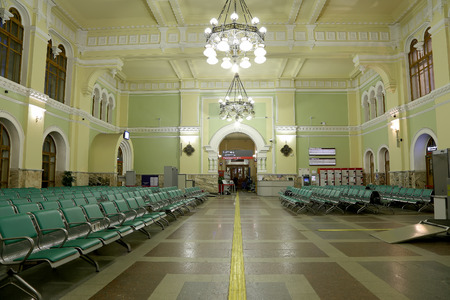 The interior of the Rizhsky railway station (Rizhsky vokzal, Riga station) waiting room-- is one of the nine main railway stations in Moscow, Russia. It was built in 1901のeditorial素材