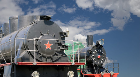 Ancient steam locomotive, Moscow museum of railway in Russia, Rizhsky railway station (Rizhsky...