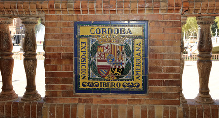 Famous ceramic decoration in Plaza de Espana (was the venue for the Latin American Exhibition of 1929 ), Seville, Spain. Old landmarkのeditorial素材