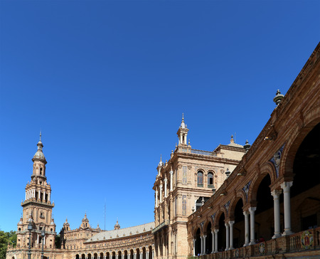 Famous Plaza de Espana and tourists (was the venue for the Latin American Exhibition of 1929 )  - Spanish Square in Seville, Andalusia, Spainのeditorial素材