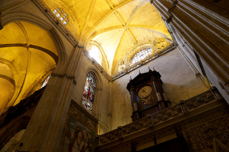 Interior Cathedral of Seville -- Cathedral of Saint Mary of the See, Andalusia, Spain -- is the third largest church in the world and at itâs time of completion in the 1500âs it was the worldâs largest. Burial Place of Christopher Columbusのeditorial素材