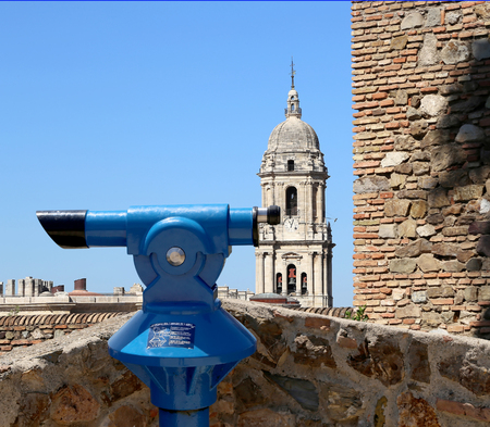 Telescope viewer overlooking the Cathedral of Malaga-- is a Renaissance church in the city of Malaga, Andalusia, southern Spain. It was constructed between 1528 and 1782の写真素材