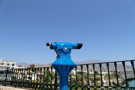 Telescope viewer overlooking from Balcon de Europa in Nerja, Andalusia, Spain. It is on the country southern Mediterranean coast, about 50 km east of Malagaの写真素材