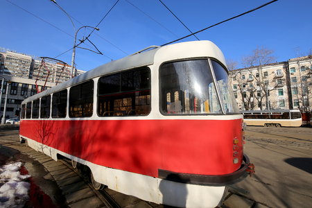 City tramway on the street, Moscow, Russiaの写真素材