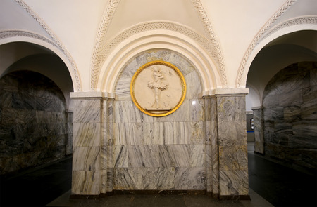 Bas-relief. Metro station Park Kultury (Koltsevaya Line) in Moscow, Russia. It was opened in 01.01.1950のeditorial素材
