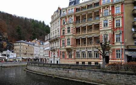 Karlovy Vary (Carlsbad) -- famous spa city in western Bohemia, very popular tourist destination in Czech Republicのeditorial素材