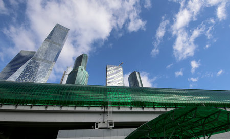 Little Ring of the Moscow Railways and skyscrapers of the International Business Center (City),...