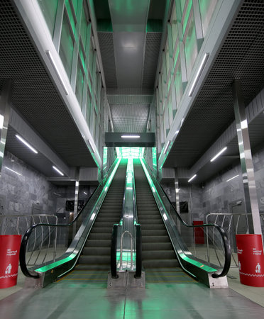 Little Ring of the Moscow Railways- MCC,or MK MZD, is a 54.4-kilometre-long orbital railway.Russia. Opened 10 September 2016. Delovoy Tsentr  railway stationのeditorial素材