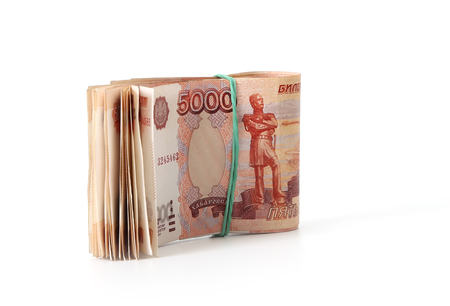 Close-up of russian banknotes (Five Thousand Ruble Notes)の写真素材