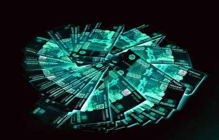 Russian banknotes--Five Thousand Ruble Notes (in UV light protection )