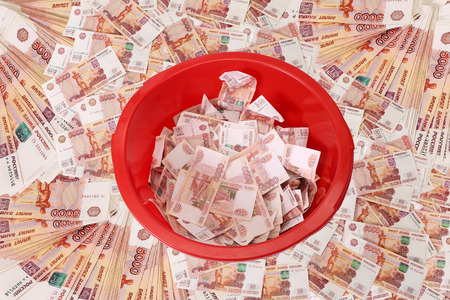 Close-up of russian banknotes (Five Thousand Ruble Notes)の写真素材