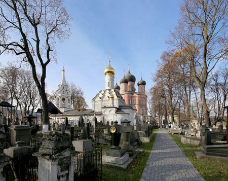 Donskoy Monastery. Medieval Russian churches on the territory -- monastery was established in 1591 and used to be a fortress. Moscow, Russiaのeditorial素材