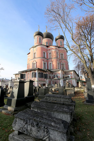 Donskoy Monastery. Medieval Russian churches on the territory -- monastery was established in 1591 and used to be a fortress. Moscow, Russiaのeditorial素材