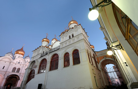 Cathedral of the Annunciation (Blagoveschensky sobor) at night. Cathedral Square, Inside of Moscow Kremlin, Russia. UNESCO World Heritage Siteのeditorial素材