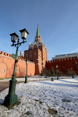 Beautiful Alexander Garden near the ancient Kremlin (winter),  Moscow, Russia  の写真素材