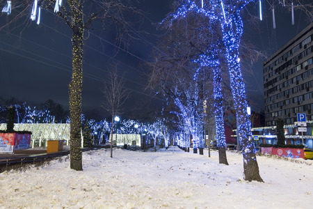 New Year and Christmas lighting decoration of the city, Novopushkinsky Square, Moscow. Russiaのeditorial素材