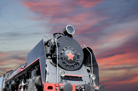 Ancient steam locomotive, Moscow museum of railway in Russia, Rizhsky railway station (Rizhsky vokzal, Riga station)のeditorial素材