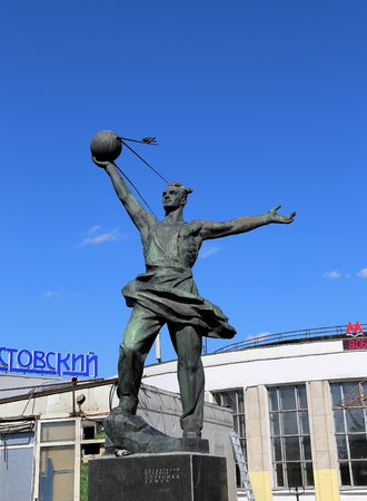 Sculptural composite "The First satellite" in Moscow, Russia. On the pedestal of the monument the inscription was struck: "To the creators of the first satellite of the Earth. 1957 " in the Russian language. The author S. Ya. Kovnerのeditorial素材