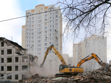 Demolition of an old house. Moscow, Russiaのeditorial素材