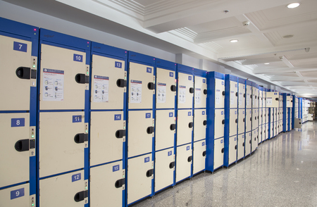 Lockers cabinets in a locker room. lockers at a railway station on Paveletsky railway station -- is one of the nine main railway stations of Moscow, Russiaのeditorial素材