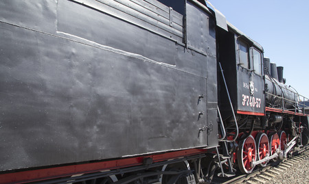 Ancient steam locomotive, Moscow museum of railway in Russia, Rizhsky railway station (Rizhsky vokzal, Riga station)のeditorial素材