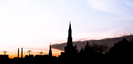 Moscow Kremlin (at Night) -- view from new Zaryadye Park, urban park located near Red Square in Moscow, Russia   の写真素材