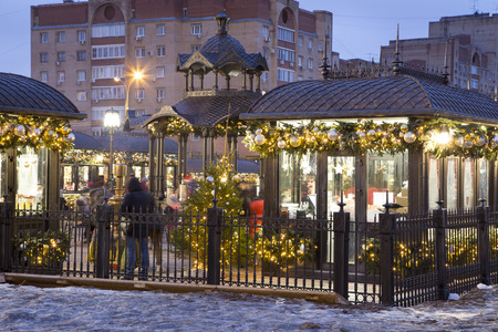 Christmas (New Year holidays) decoration in Moscow (at night), Russiaのeditorial素材