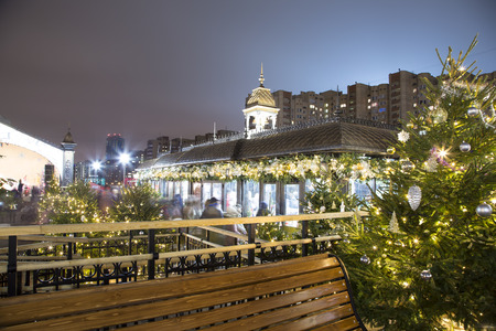 Christmas (New Year holidays) decoration in Moscow (at night), Russiaのeditorial素材