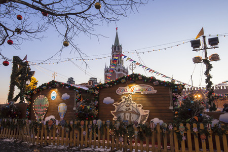 Christmas and New Year holidays illumination at night, Red Square in Moscow, Russia.のeditorial素材