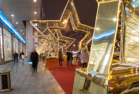 Christmas (New Year holidays) decoration on the area of the Kiyevskaya (Kiyevsky ) Railway Station...