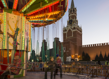 Christmas and New Year holidays illumination at night, Red Square in Moscow, Russia.のeditorial素材