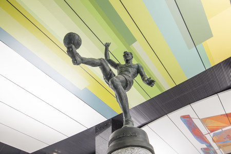 Metro station CSKA, Moscow, Russia. It opened on 26.02 2018. The station lobby includes sculptures of well-known CSKA athletes: V. Bobrov, D. Denisov, and V. Khryapaのeditorial素材