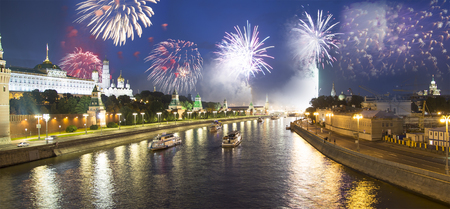 Fireworks over the Kremlin, Moscow, Russia--the most popular view of Moscowの写真素材