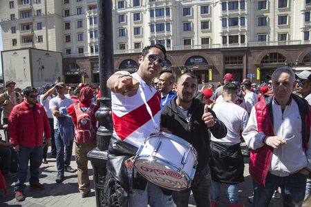 Football fans walking the streets of Moscow, Russia. 2018 FIFA World Cup in Russiaのeditorial素材
