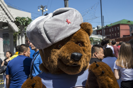 Football fans walking the streets of Moscow, Russia. 2018 FIFA World Cup in Russiaのeditorial素材