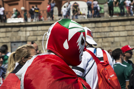 Football fans walking the streets of Moscow, Russia. 2018 FIFA World Cup in Russiaのeditorial素材