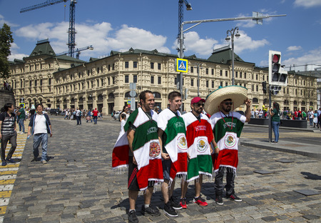 Football fans walking the streets of Moscow, Russia. 2018 FIFA World Cup in Russiaのeditorial素材