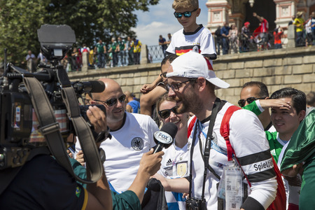 Football fans walking the streets of Moscow, Russia. 2018 FIFA World Cup in Russiaのeditorial素材