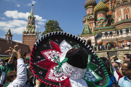 Football fans walking the streets of Moscow, Russia. 2018 FIFA World Cup in Russiaのeditorial素材