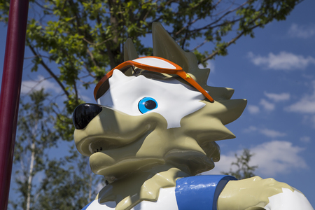 Official mascot of the 2018 FIFA World Cup in Russia-- wolf Zabivaka. Moscowのeditorial素材