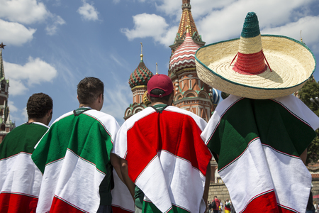 Football fans walking the streets of Moscow, Russia. 2018 FIFA World Cup in Russiaのeditorial素材