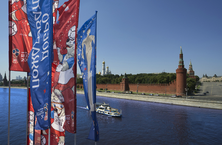 Welcome flags in honour of the 2018 FIFA World Cup in Russiaのeditorial素材